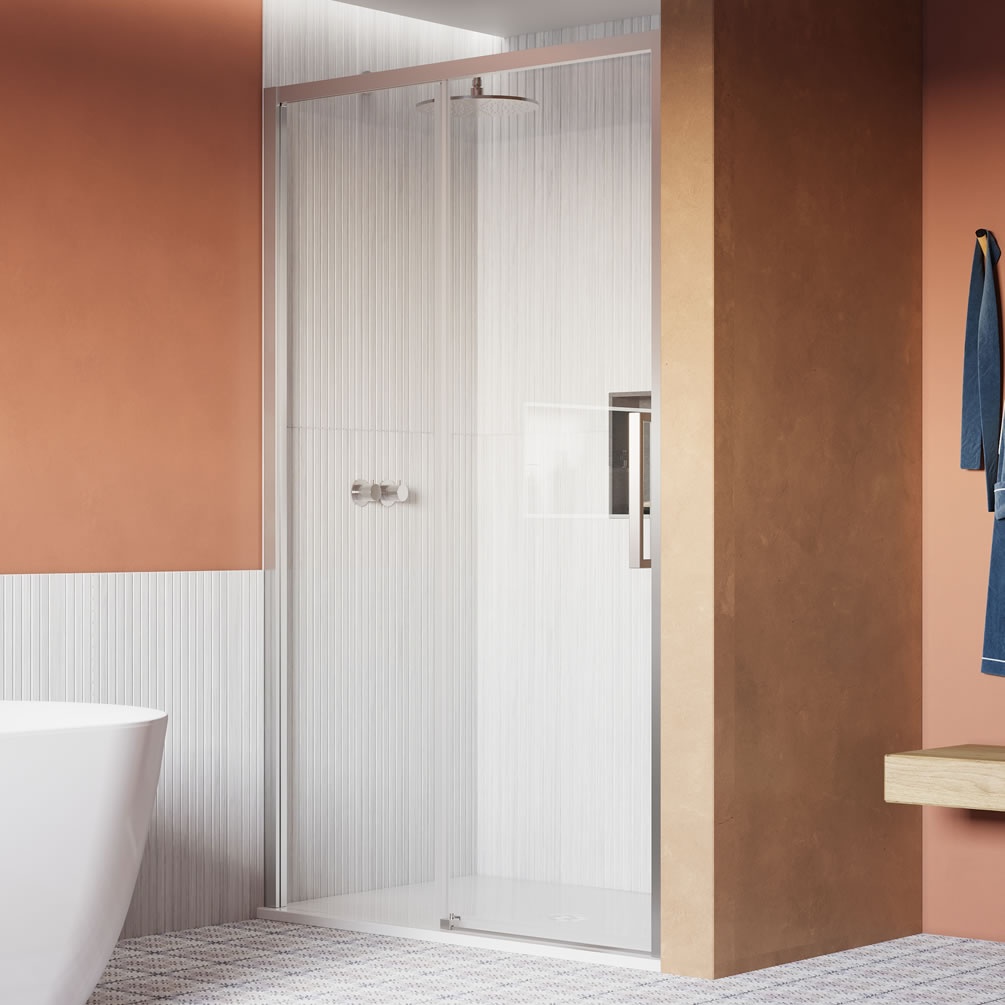 Lifestyle image of Crosswater Asura 8 Polished Stainless Steel 1200mm Sliding Shower Door